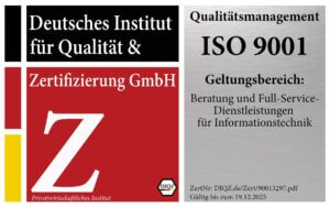 ISO 9001 Zertifikat der Gigahertz GmbH.